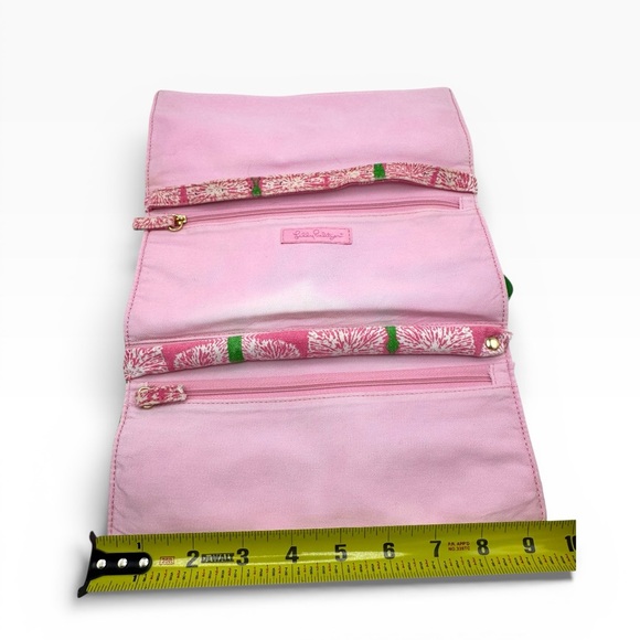 Lilly Pulitzer Jewelry Travel Fabric Case Pink, White Snail Pattern Green Bow - Picture 9 of 13
